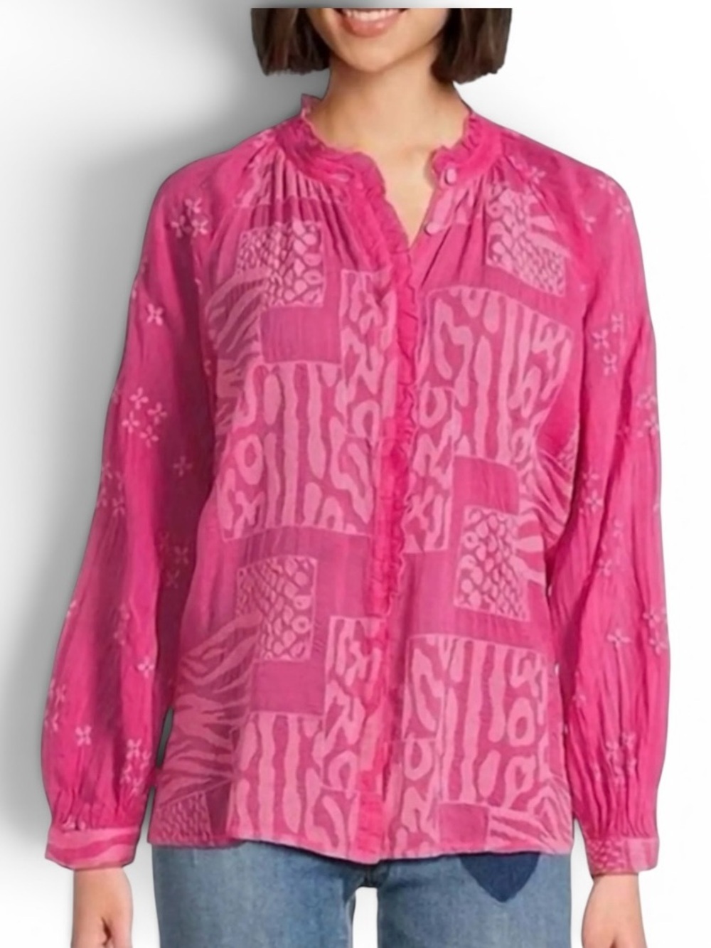 Johnny Was Elegant 100% Cupra Embroidered Tunic Blouse in XL Fuchsia Never Worn